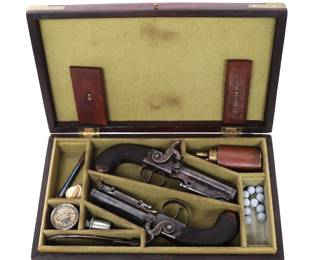 Lot 144 Cased Brace of BoxLock Percussion Belt Pistols by Richardson, Cork