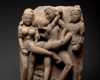 Lot 208 Indian Carved Sandstone Maithuna Relief Panel, 16th 17th C.
