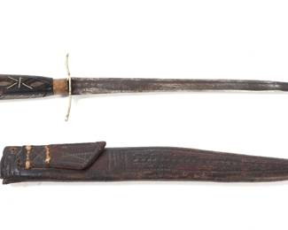 Lot 190 North African Inlaid Dagger with Leather Scabbard, 19th20th C.