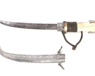 Lot 189 Fine Silver Moroccan Dagger w Decorated Sheath