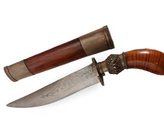 Lot 254 Philippine Moro Punal Dagger with Wood Scabbard, Late 19th 20th C.