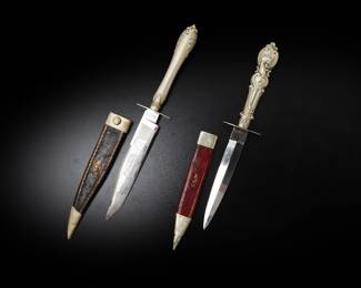 Lot 111 Set of Two 19th Century Etched Daggers w Sheaths, 19th C.