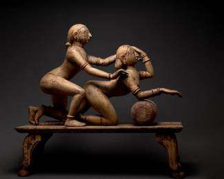 Lot 207 Large Indian Carved Wood Erotic Figural Group, Early 20th C.
