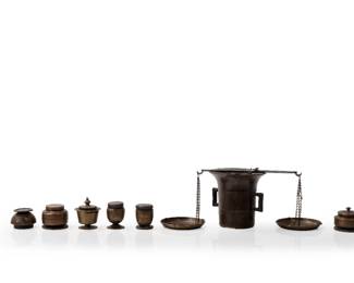 Lot 369 Brass Apothecary and Powder Measure Set, 19th Century
