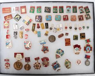 Lot 368 Large Collection of Moscow 1980 Olympic and Soviet Commemorative Pins in Display Case