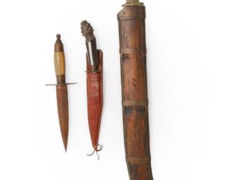 Lot 277 Southeast Asian Set of 3 Blades w Scabbards, Late 19th Early 20th C.
