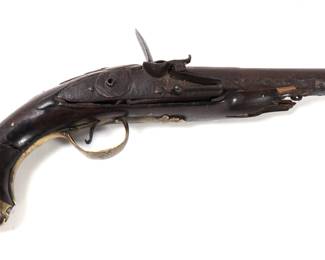 Lot 162 Continental Flintlock Belt Pistol w Brass Mounts, 18th19th C.