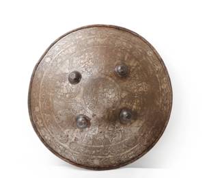 Lot 194 Persian Etched Steel Shield, Late 19th Early 20th