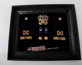 Lot 366 Shadow box of Vintage U.S officer insignia