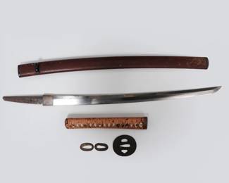 Lot 313 Japanese Wakizashi Short Sword with Scabbard, 20th C.