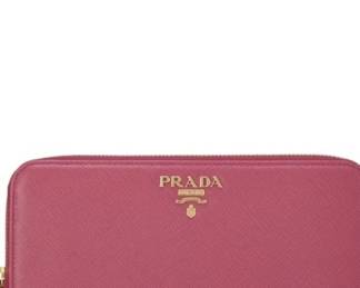 Prada Pink Saffiano Leather Zip Around Wallet