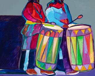 Lg. John Nieto Original Painting of Native American Indian Drummers.