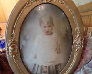 Hand tinted photo in convex glass frame