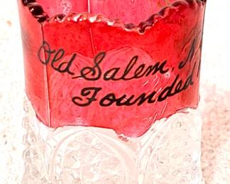OLD SALEM 1766 CRANBERRY & CLEAR SHOTGLASS