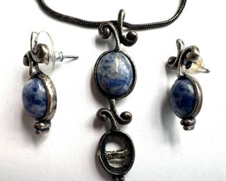 Vintage Pendant Necklace With Blue Natural Stones & Matching Earrings Lot #: 93