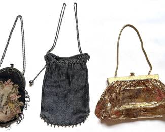 3 Vintage Handbags: Silver Mesh, Gold Mesh & Needlepoint Lot #: 42
