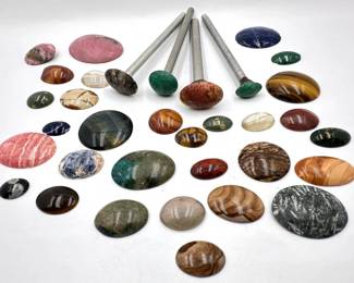 Over 30 Natural Stone Cabochons Including 4 Plant Stakes Lot #: 31