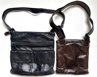 2 Vintage Genuine Leather Bags, Brown By M0851 From Canada, Black Unbranded Lot #: 16