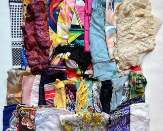 Over 20 Vintage Scarves & Pocket Squares By Oscar De La Renta, Vera Neumann, Block Freres & More Lot #: 65