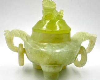 Jade 19th Century Qing Chinese Foo Dog Incense Burner Lot #: 29
