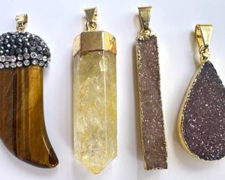 4 Natural Gemstone Pendants With Gold Plated Edges Lot #: 76