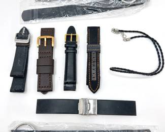 2 New Leather Straps For Luggage 5 New Watch Bands, Some Leather & Braided Leather Eyeglass Chain Lot #: 100