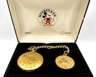 New In Box Vintage Disney Mickey Mouse Swiss Pocket Watch By Colibri Lot #: 71