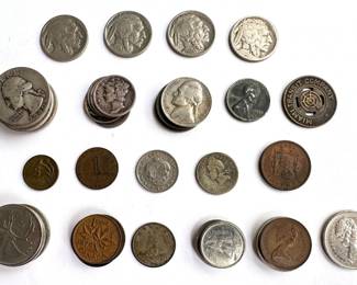 Vintage American & Foreign Currency Coins: Buffalo Nickles, Canadian, Central & South American (Over 40 Coins) Lot #: 56
