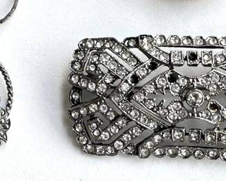 Marquesite Pendant Of Basket & Vintage Rhinestone Broach Pin Lot #: 96