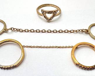 Gold Plated 925 Sterling Silver Double Ring With Cubic Zirconia, Gold Tone Double Ring & Rhinestone Triangle Lot #: 12