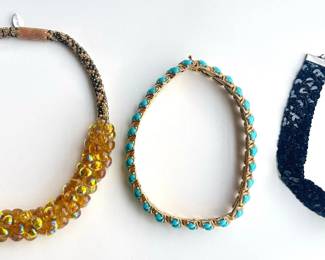 3 Chokers Necklaces: Golden Girl Sky By Same Sky, Vintage Faux Turquoise & Black Sequin Lot #: 95