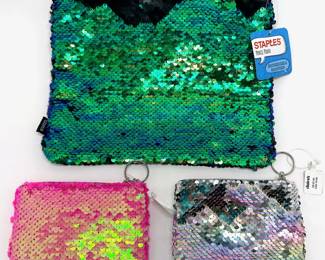 3 Sequin Pouches: Large Reversible From Staples & Smaller From Claire's Lot #: 154