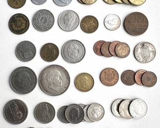 Vintage Foreign Currency Coins: Spain, Morocco, Italy, France, Great Britian & Switzerland (Over 40 Coins) Lot #: 55