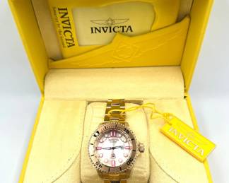 New In Box Invicta 19821 Women's 38mm Grand Diver Gen II Quartz Gold Tone & Pink Bracelet Watch Lot #: 27