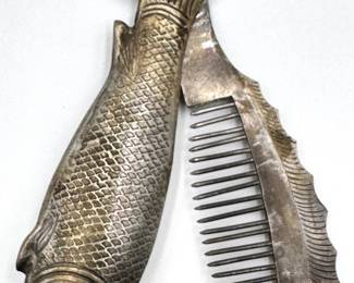 Antique Victorian Silver Fish Mustache Comb Pendant Lot #: 2