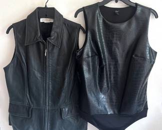 Vintage Susie Tompkins Leather Vest & Express Faux Leather Leotard, Size Large Lot #: 20