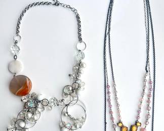 2 Vintage Beaded Necklaces: 3 Strand & Asymmetrical Lot #: 135