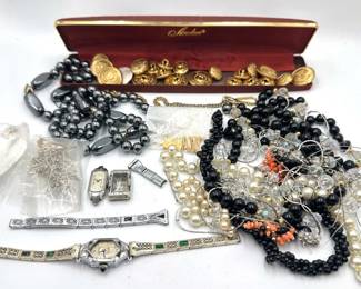 Vintage Buttons, Broken Watches, Unstrung Necklaces & Earring Loops For Jewelry Making Crafts Lot #: 159