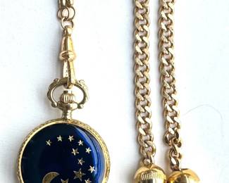Vintage Bucherer Quartz Mini Pocket Watch Necklace & Lariat Chain Necklace Lot #: 35