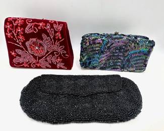 4 Beaded Hand Bags: Red Velvet, Delill & Snap Purse & Black Lot #: 103