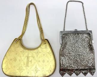 Gianfranco Ferre Gold Monogram Shoulder Bag & Vintage Whiting Davis & Co Silver Mesh Bag With Scalloped Edge Lot #: 41