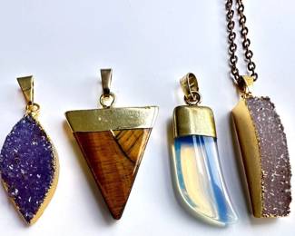 4 Natural Gemstone Pendants With Gold Plated Edges, One With Chain Lot #: 75