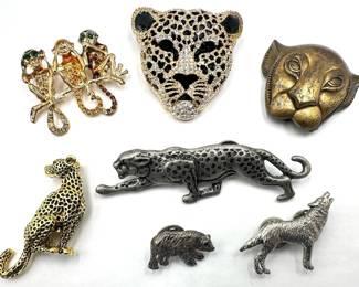 7 Animal Pins Brooches: Disney Lion King, Rhinestone Leopard, Pageant Wolf & More Lot #: 137