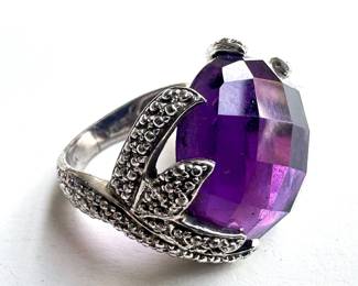 Sterling Silver, Amethyst & Diamond Marcasite Ring Lot #: 6