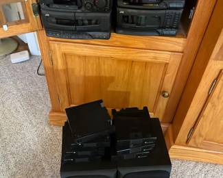 JVC Six Disk CD Player, Double Cassette Deck Stereo With Two Speakers