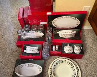 Large Lot Of Christmas Matching Dinnerware And Serving Ware