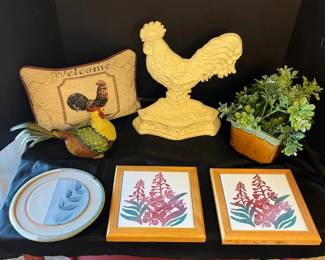 Cast Iron Rooster And Sandcarved Tiles