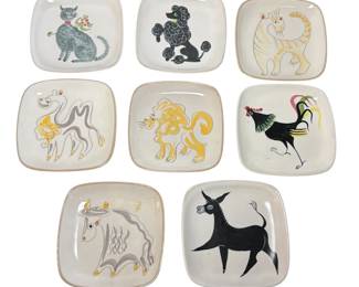 Set of 8 ERNEST SOHN For GLIDDEN Pottery "Menagerie" Mid Century Plates
