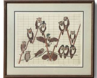 CURT FRANKENSTEIN (German, 1922-2009) Surrealist Owl Etching 