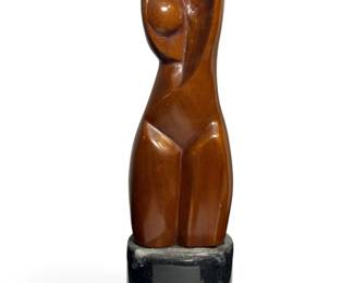 Mid Century Carved Wood Concave Nude Sculpture